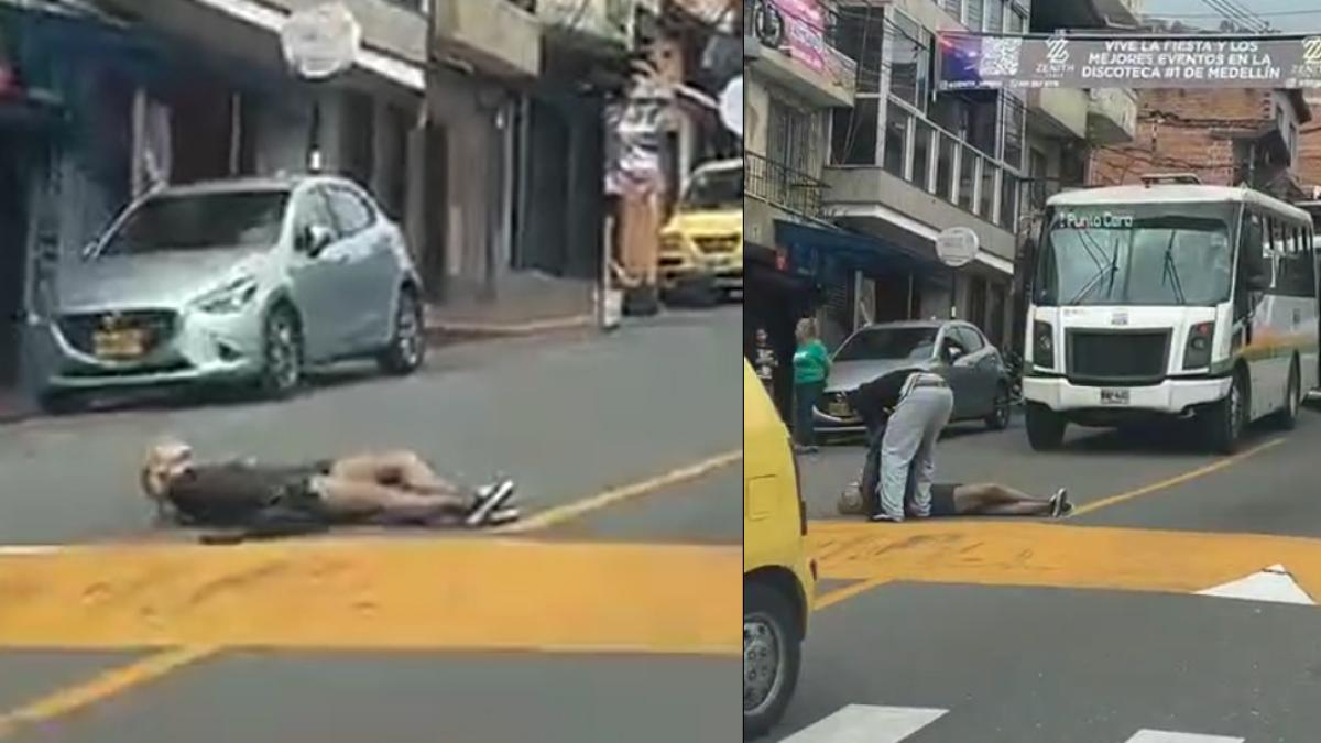 Mujer se acostó en la mitad de una calle de Medellín y generó caos vial