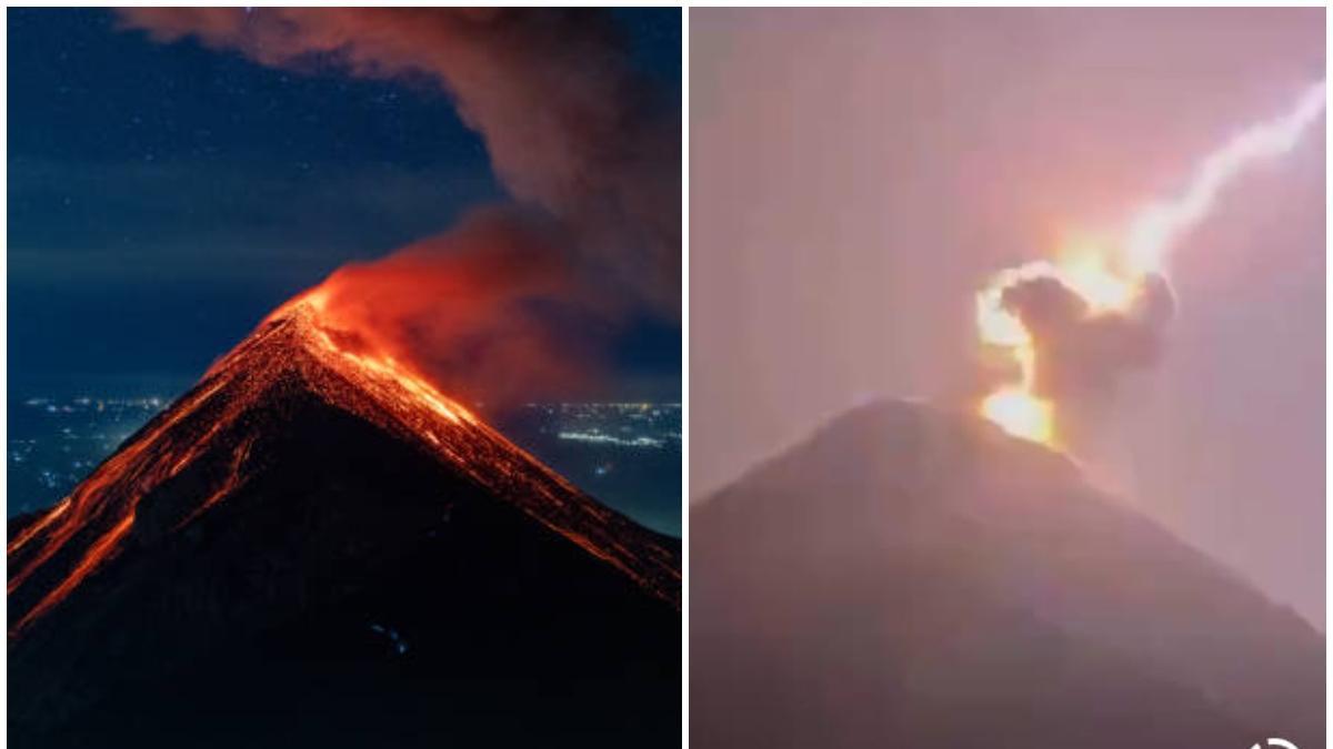Video: rayo impactó a Volcán de Fuego que estaba en erupción en México
