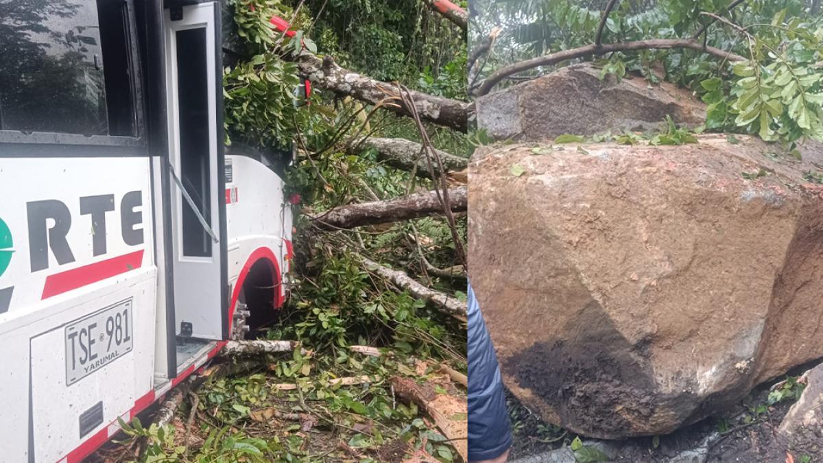 Atención: cierre en la vía Medellín-Bogotá, a la altura de San Luis, por caída de enormes rocas 