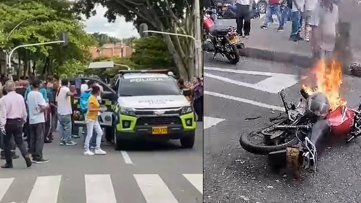 Medellín: Presuntos fleteros que se habían robado $15 millones fueron golpeados y les quemaron la moto 