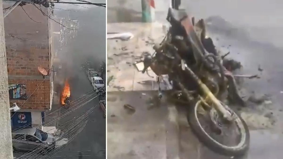 Una motocicleta de la Policía fue quemada en medio de una asonada en Medellín 