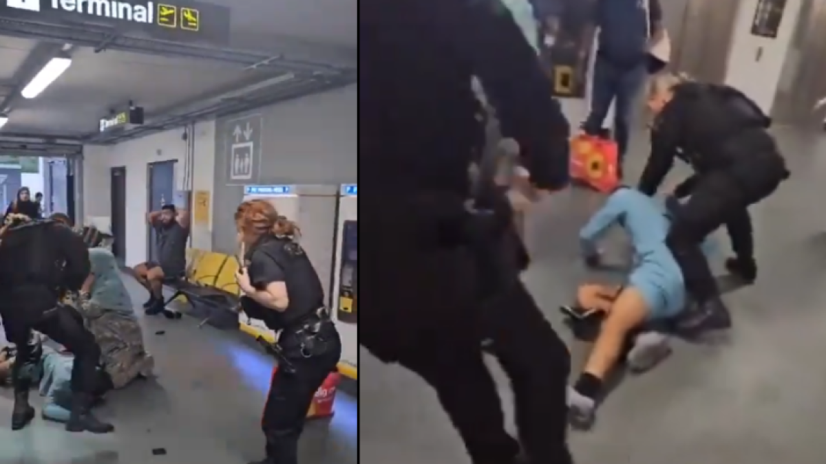 Suspenden a un agente de policía tras ser filmado pateando la cabeza de un joven en el aeropuerto de Manchester