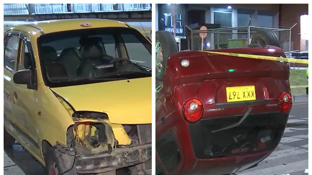 Taxi que estaría involucrado en piques ilegales chocó a carro particular y lo hizo volcar en Bogotá: esta es la placa 