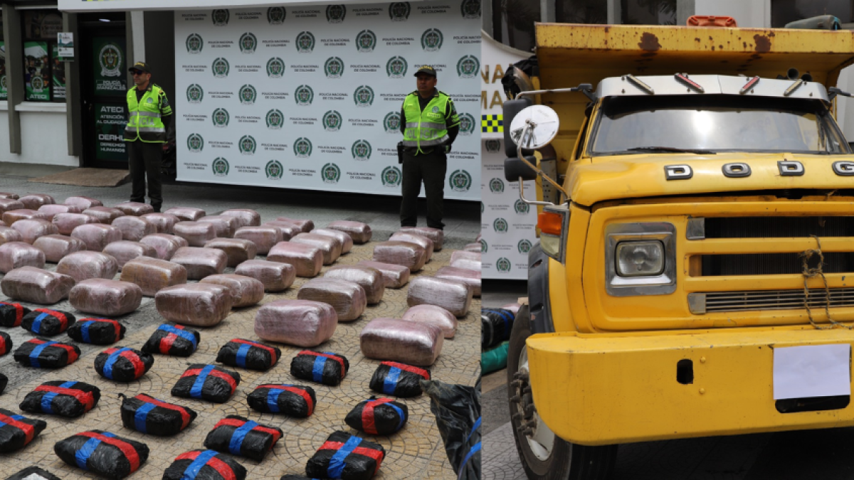 Policía de tránsito incautó 813 kilos de marihuana ocultos en una volqueta abandonada en una vía en Caldas