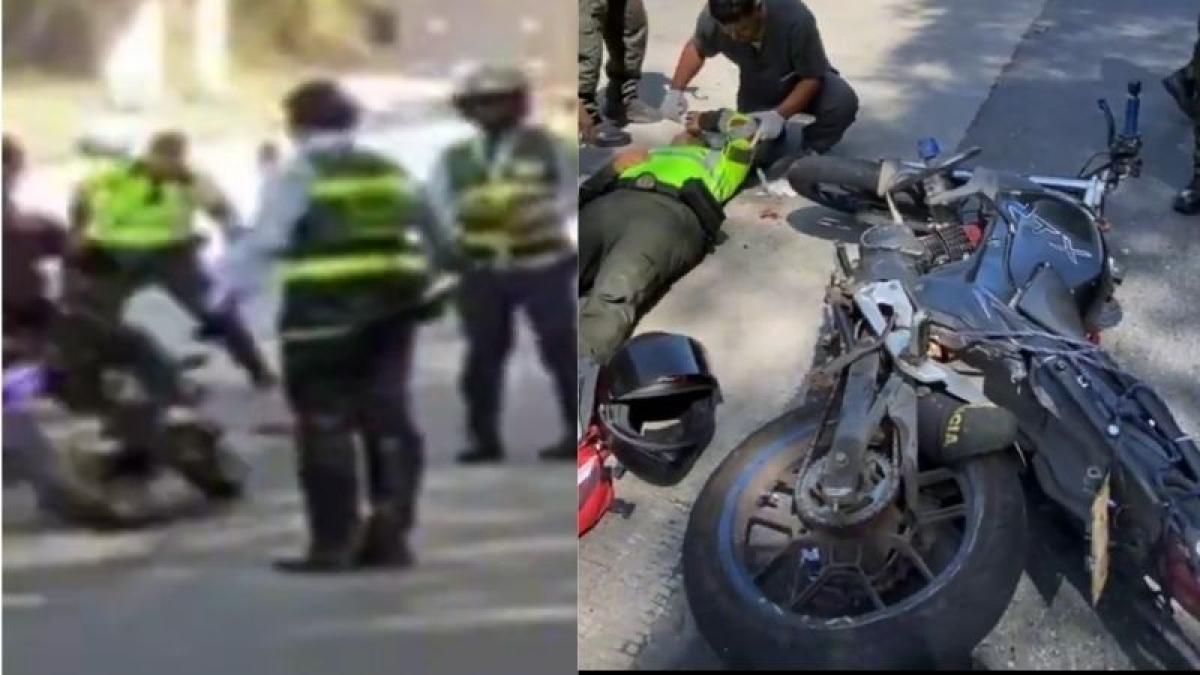 Emisión en vivo registró el momento en que motociclista arrolla a policía de tránsito por evadir control de seguridad en Floridablanca