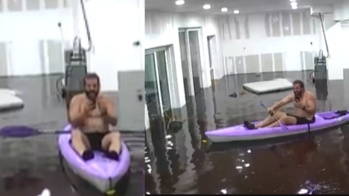 La tormenta Helene inundó su casa en Florida y se puso a remar con su kayak en la sala