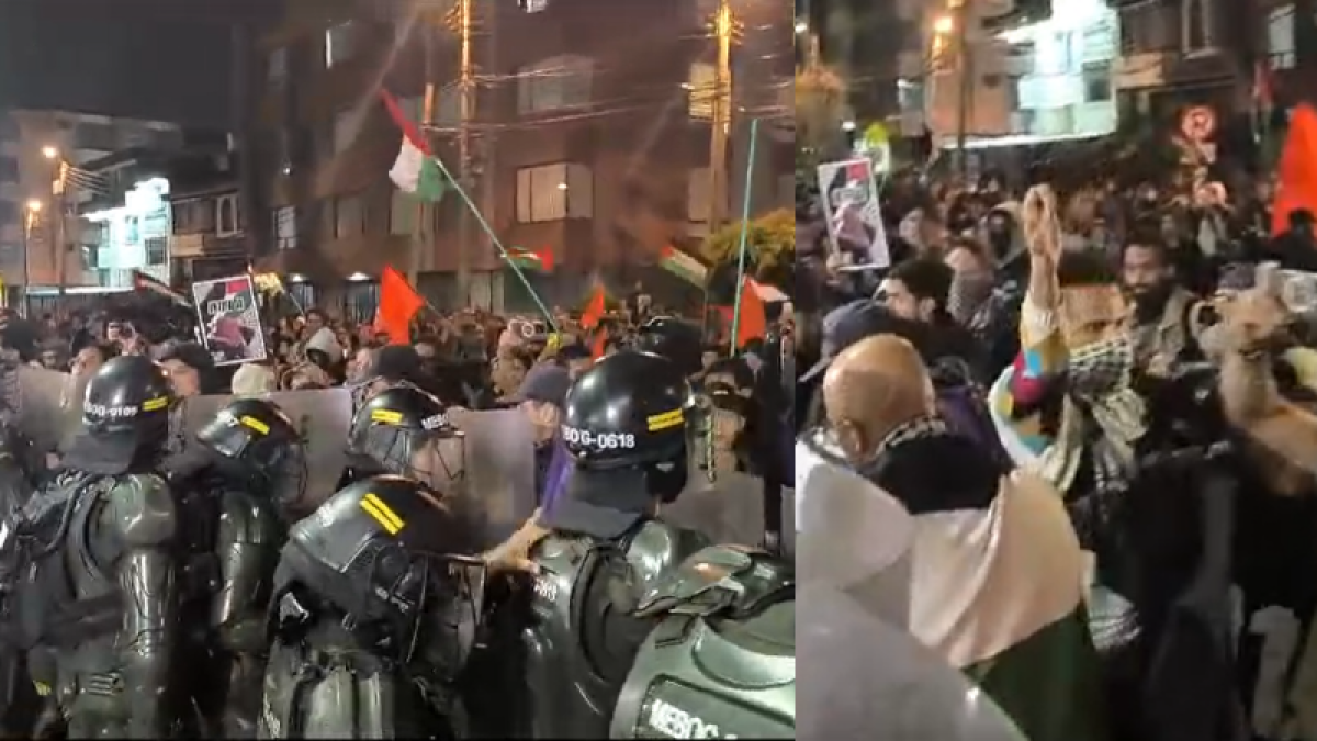 Video | Manifestantes pro Palestina llegan a la Embajada de Estados Unidos en Bogotá; reportan choques con la Policía y UNDMO 