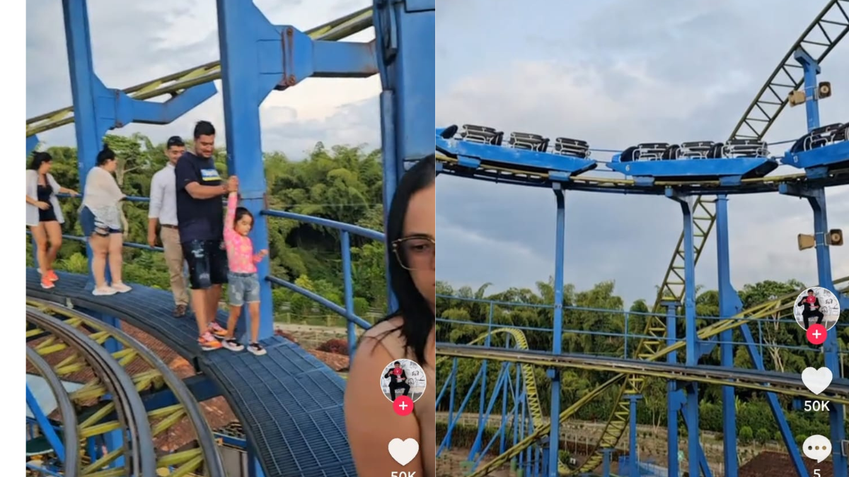 Video: grupo de personas tuvo que bajar caminando por los rieles de una montaña rusa del Parque del Café por presunto apagón