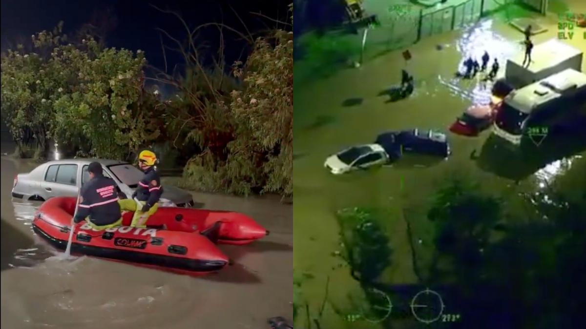 Videos: autoridades usaron hasta un bote para rescatar personas y vehículos atrapados en inundaciones de la autopista norte en Bogotá 