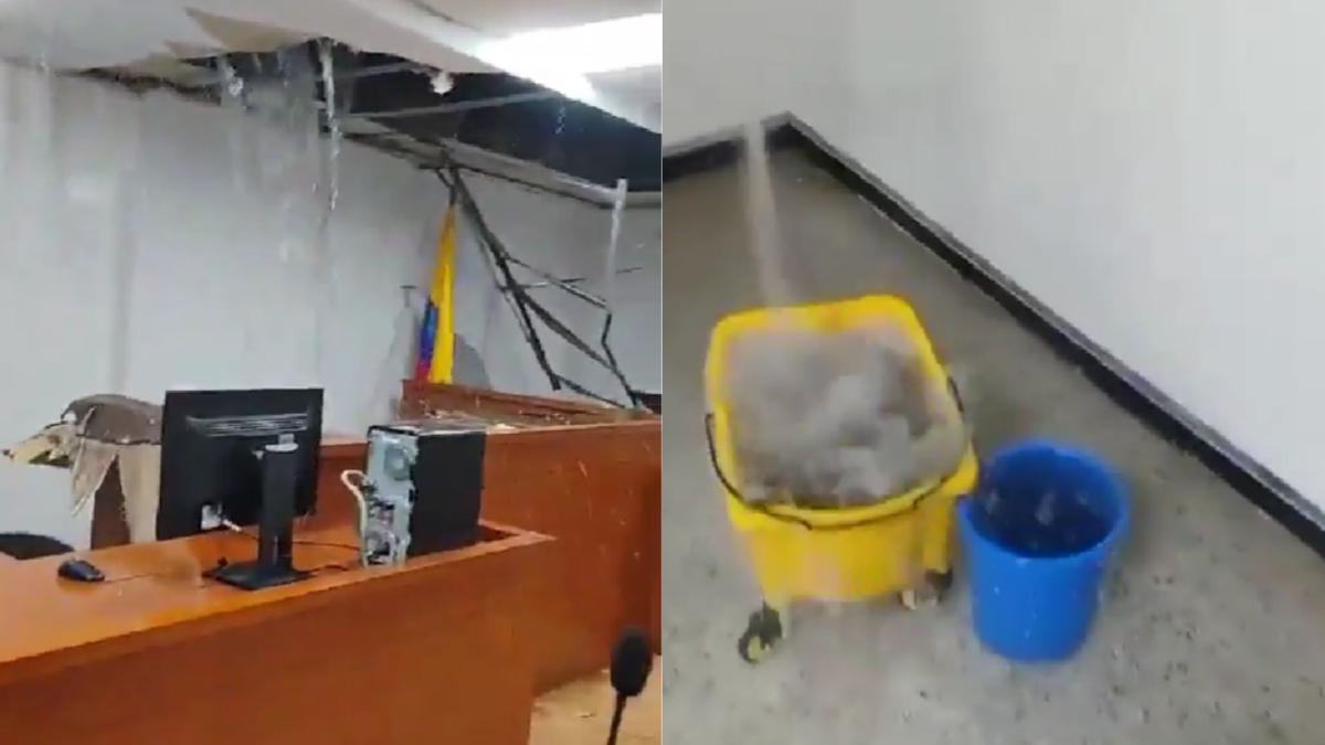 Video | Colapsó parte del techo de los juzgados de Paloquemao por fuertes lluvias en Bogotá 