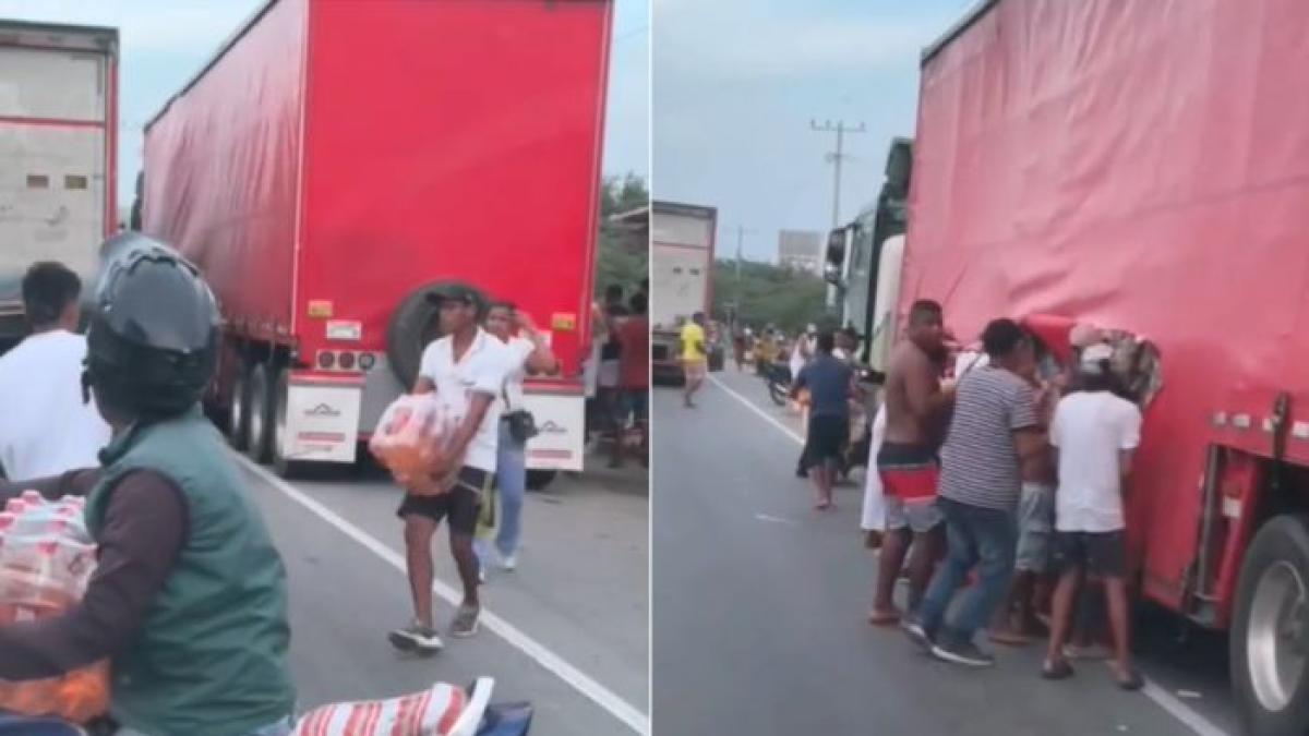 Saqueadores desocuparon en minutos camión de bebidas que se varó en la vía Barranquilla-Ciénaga