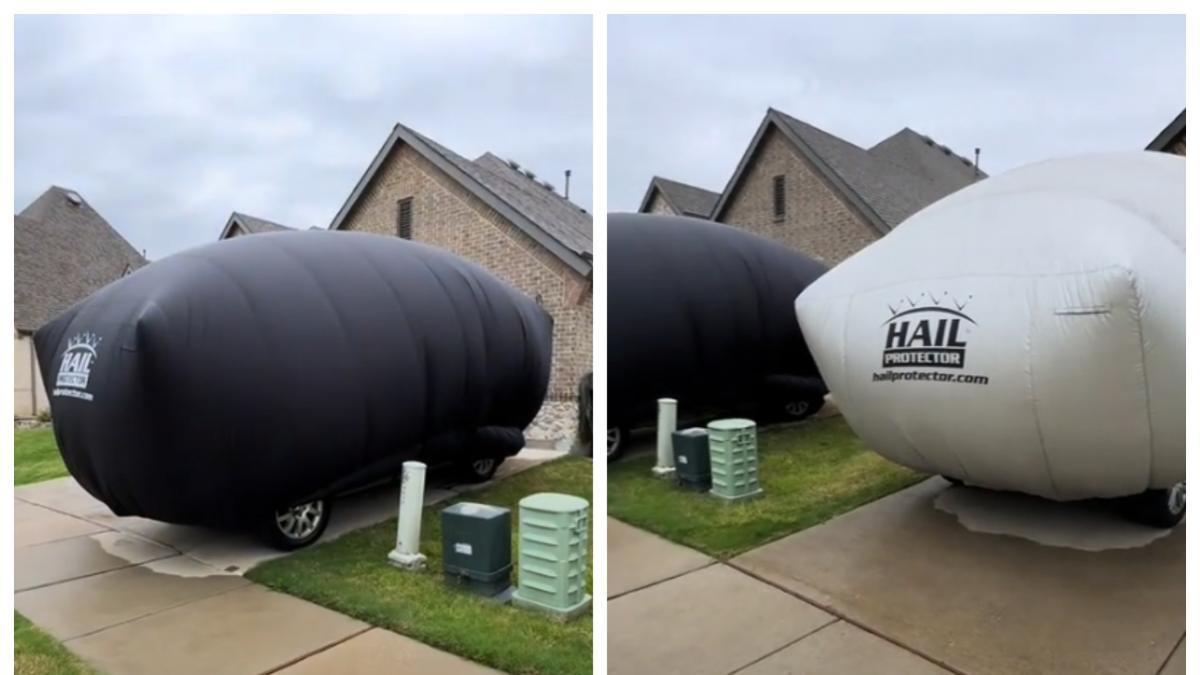 En Dallas, Texas, los conductores usan este novedoso dispositivo para proteger los carros de las tormentas