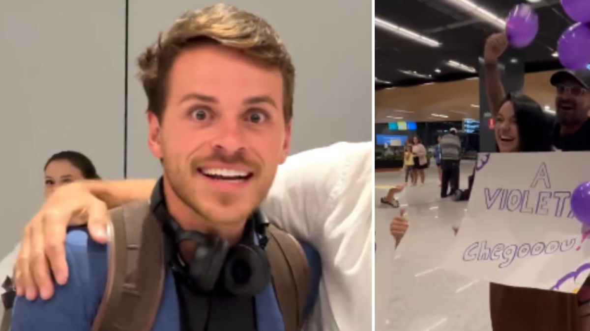 Video | Padre regresa de viaje y se sorprende al ver carteles en el aeropuerto anunciando el nacimiento de su hija