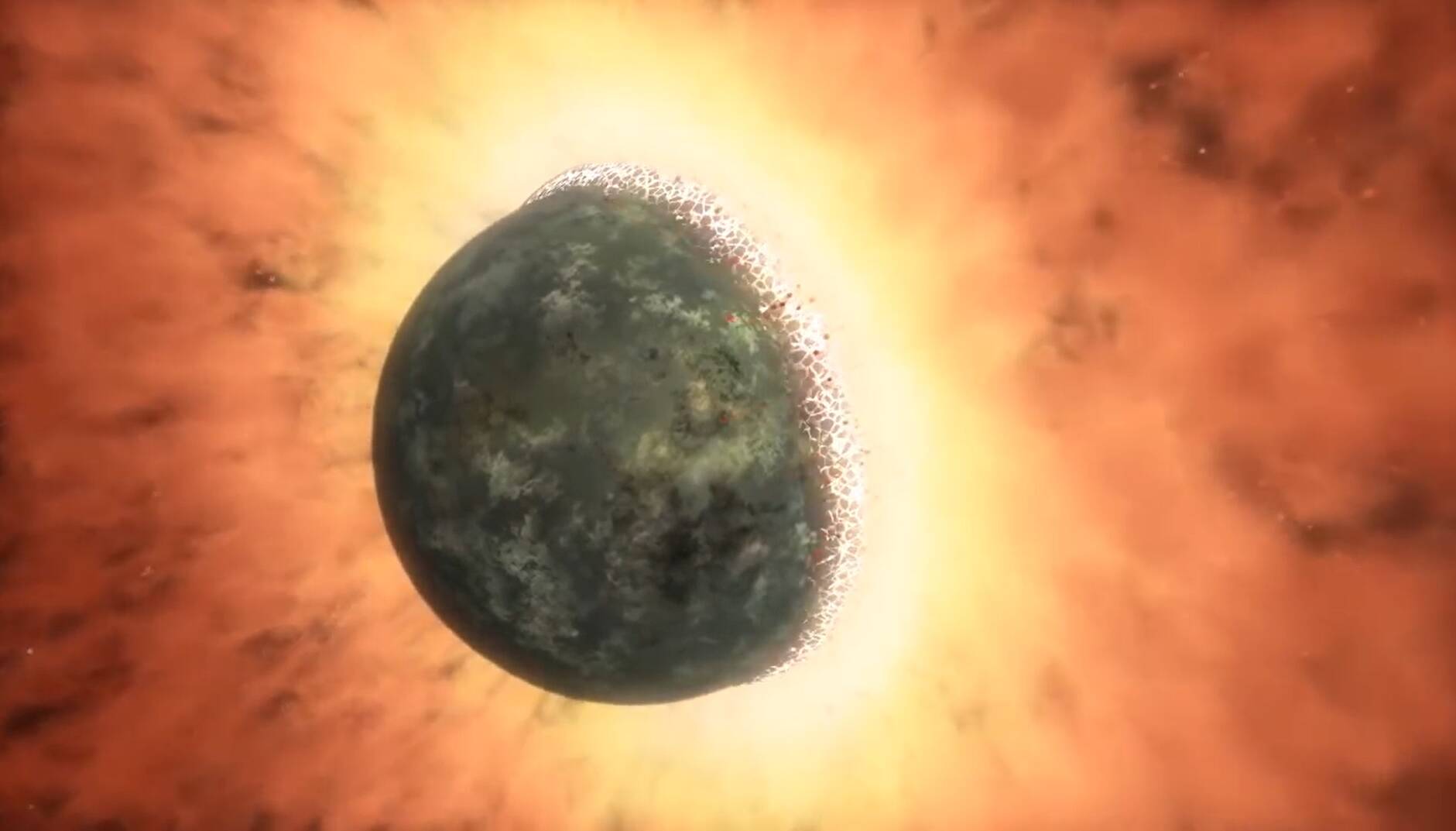 Recreación del choque de un objeto contra un planeta cerca de la estrella HD 172555.