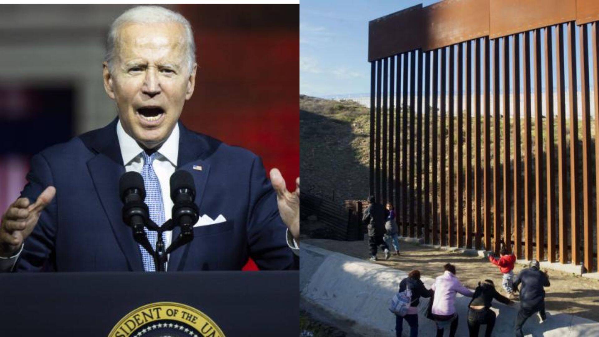 Combo de fotos del presidente Joe Biden y la frontera sur con méxico.