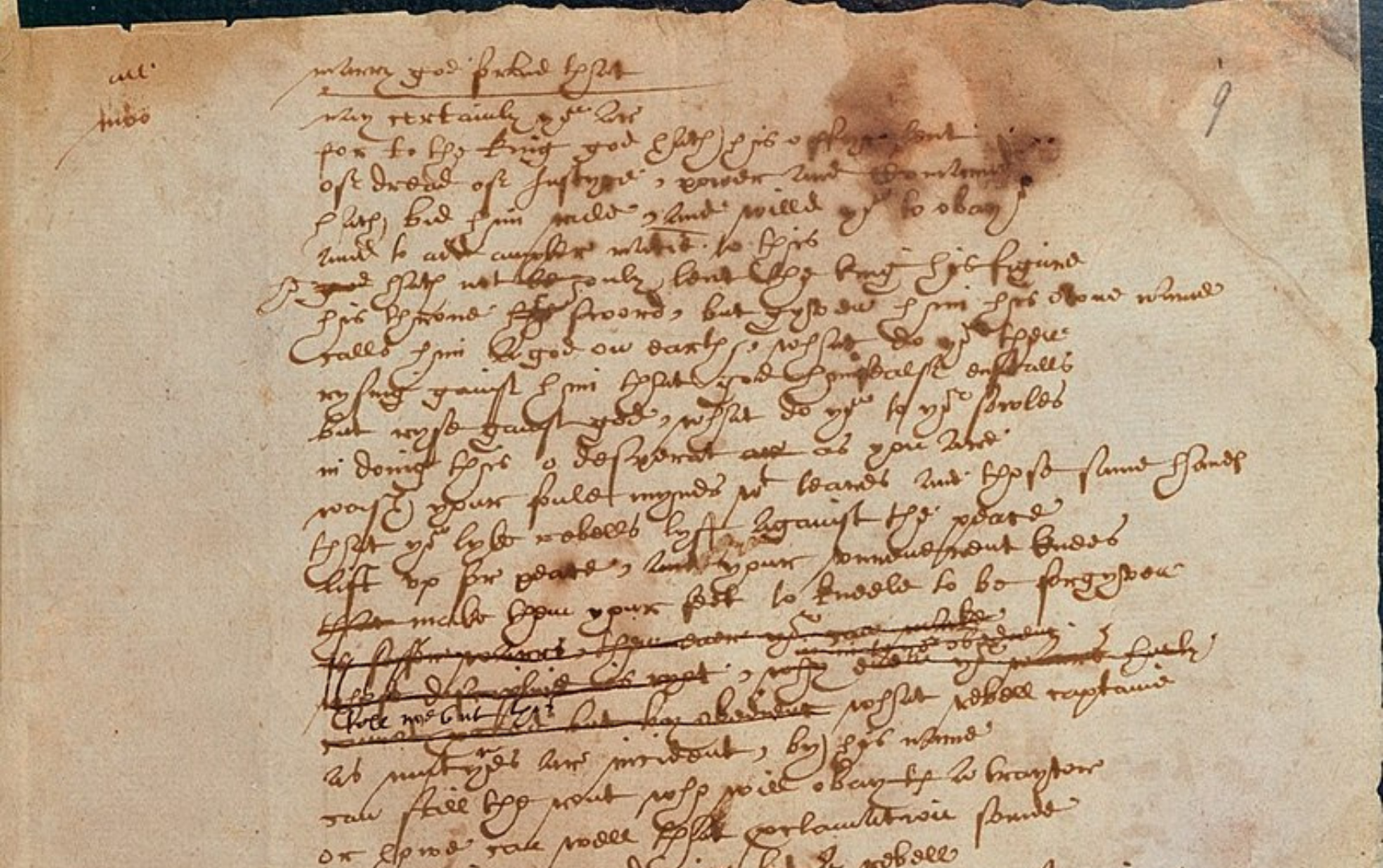Facsímil de una página de la obra The Book of Sir Thomas More, atribuida a William Shakespeare.