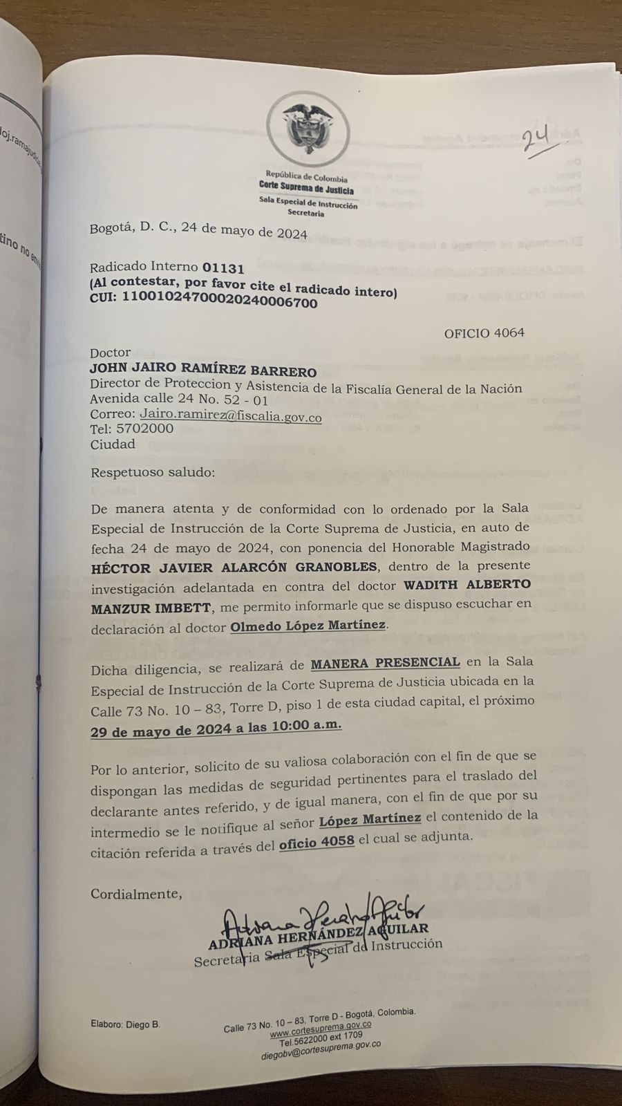 Los Documentos Con Los Que La Corte Suprema Asegura Que Sí Citó A Olmedo López A Declarar Como 8718