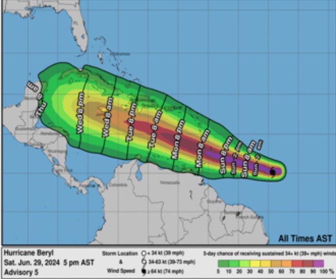 Proyecciones del huracán Beryl.