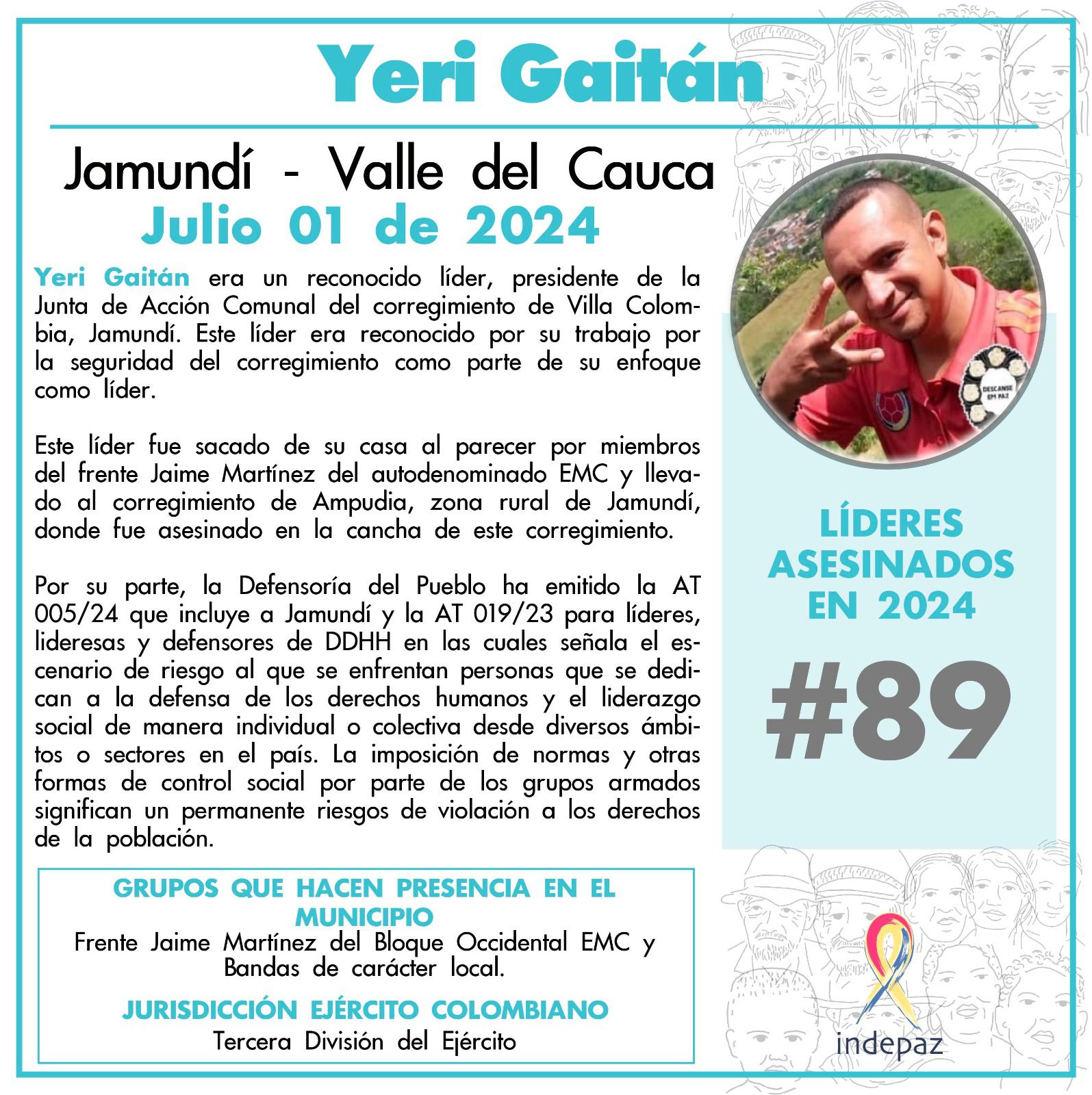 Yeri Edwin Gaitán, otro líder asesinado.