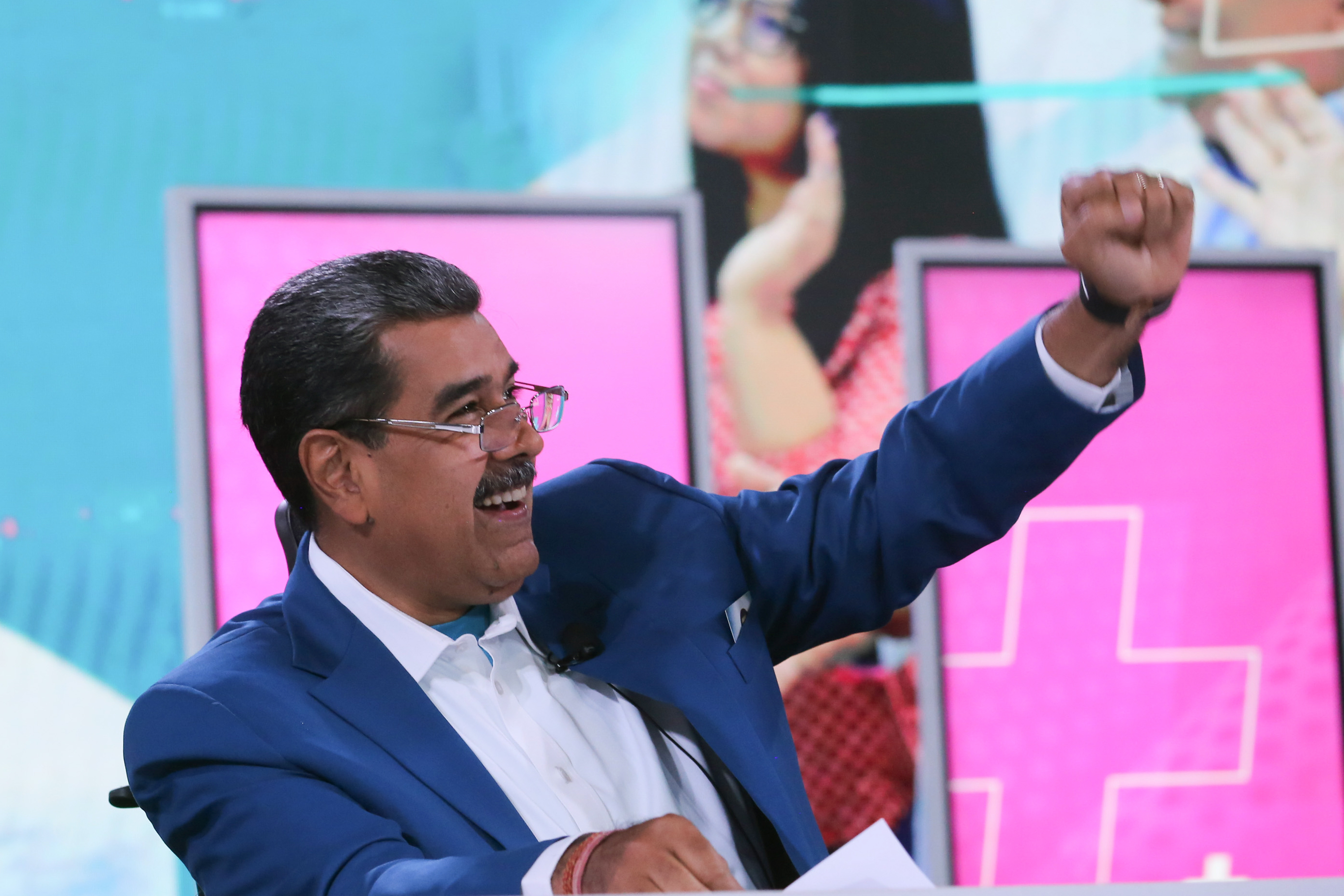 Photograph provided by Miraflores Palace of the president of Venezuela, Nicolás Maduro during the broadcast of his weekly television program