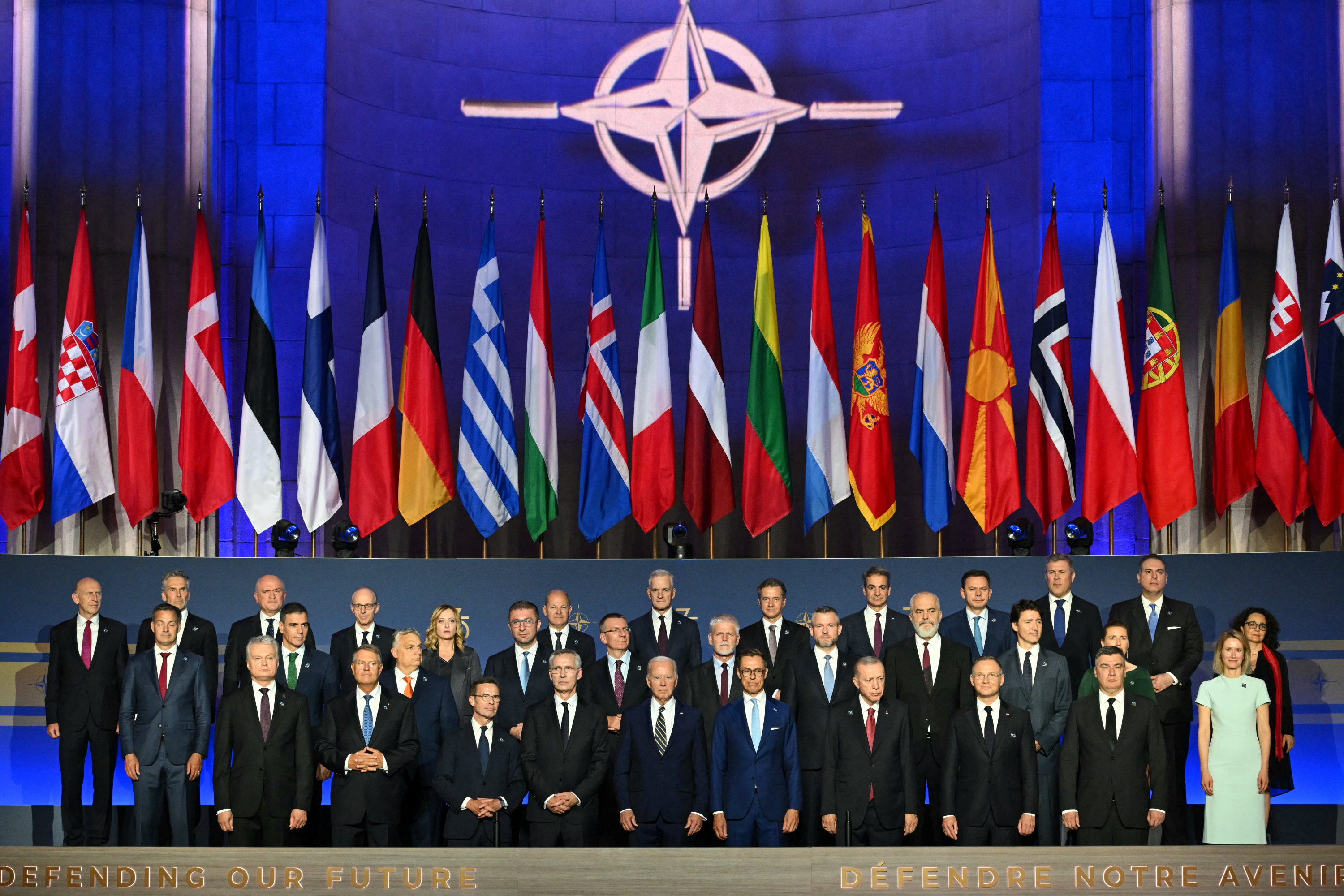 NATO leaders celebrate the Alliance's 75th anniversary at the Mellon Auditorium in Washington, DC.