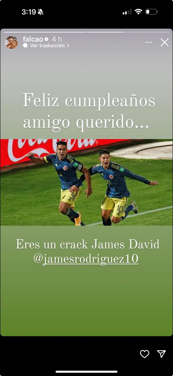 Falcao congratulates James Rodriguez.