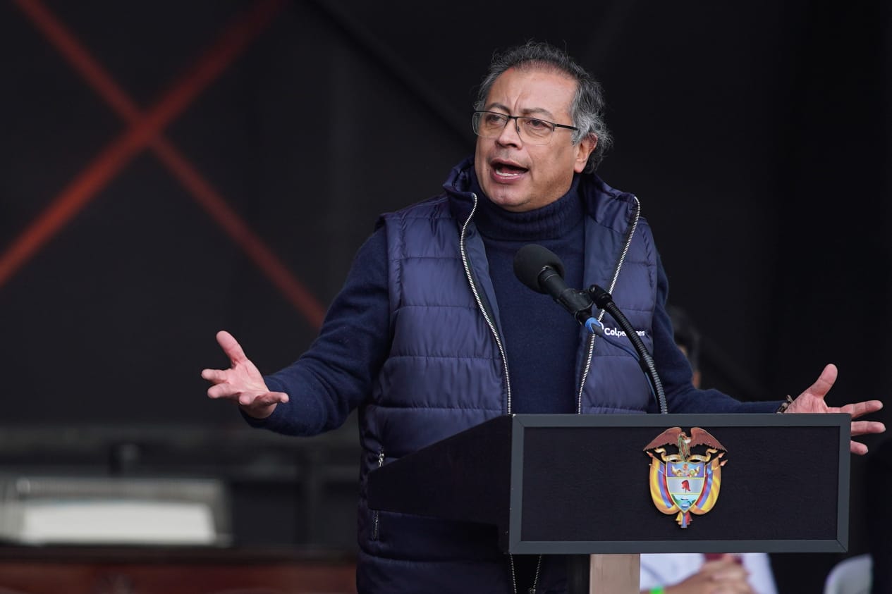 Presidente Gustavo Petro durante la sanción de la reforma pensional