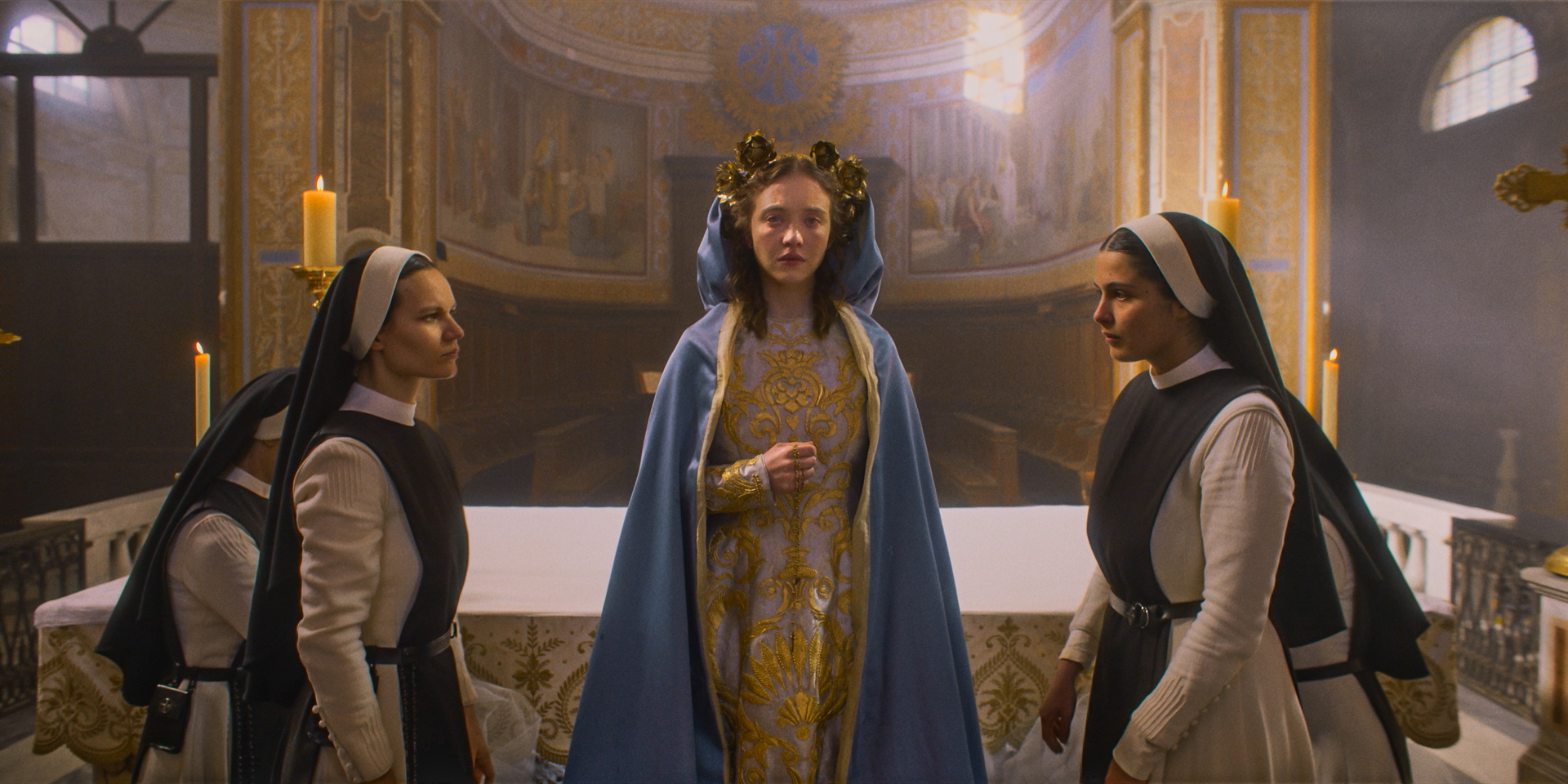 Scenes from the horror film Immaculate, starring Sydney Sweeney.