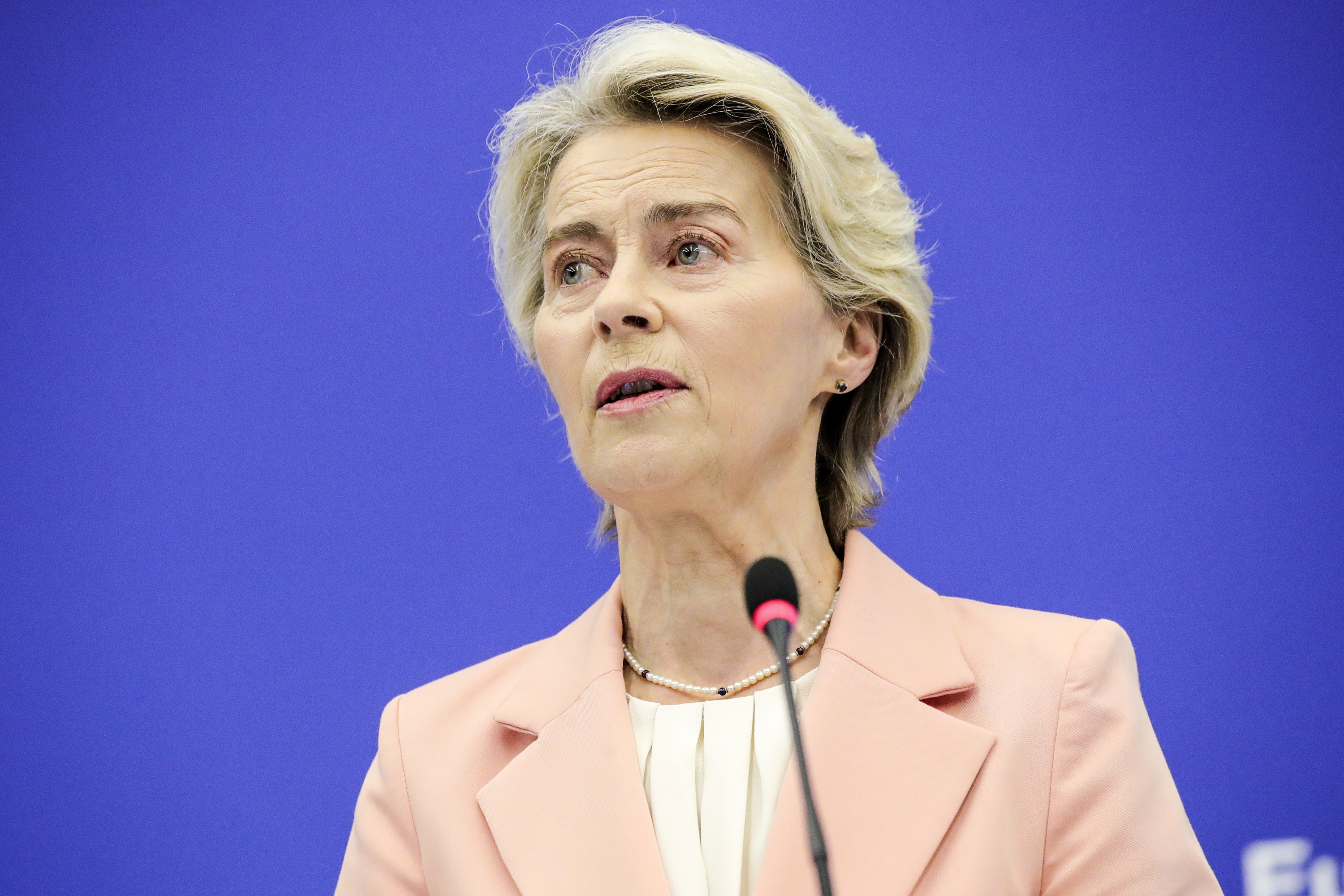 Strasbourg (France), 09/17/2024.- President of the European Commission Ursula von der Leyen presents her new College of Commissioners during a press conference at the European Parliament in Strasbourg, France, 17 September 2024. President of the European Commission Ursula von der Leyen's proposed new College of Commissioners during her second term in office will now need approval from the European Paliament during the confirmation hearing process. (France, Strasbourg) EFE/EPA/Teresa Suarez