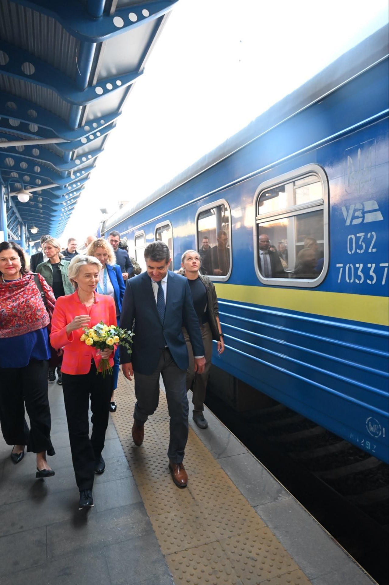 European Commission President Ursula von der Leyen arrived in kyiv by train from Poland on Friday.