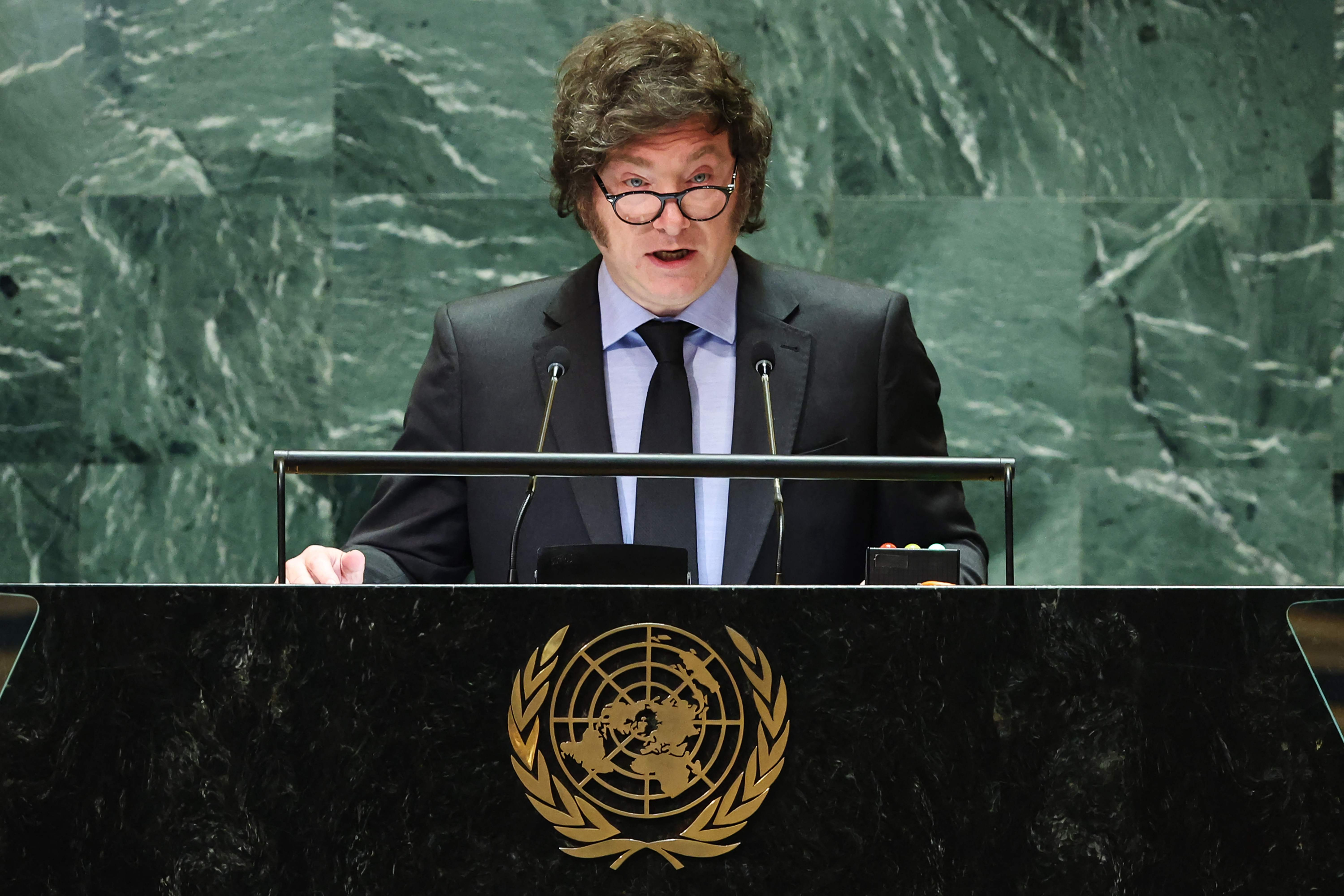 Javier Milei during his speech at the United Nations.