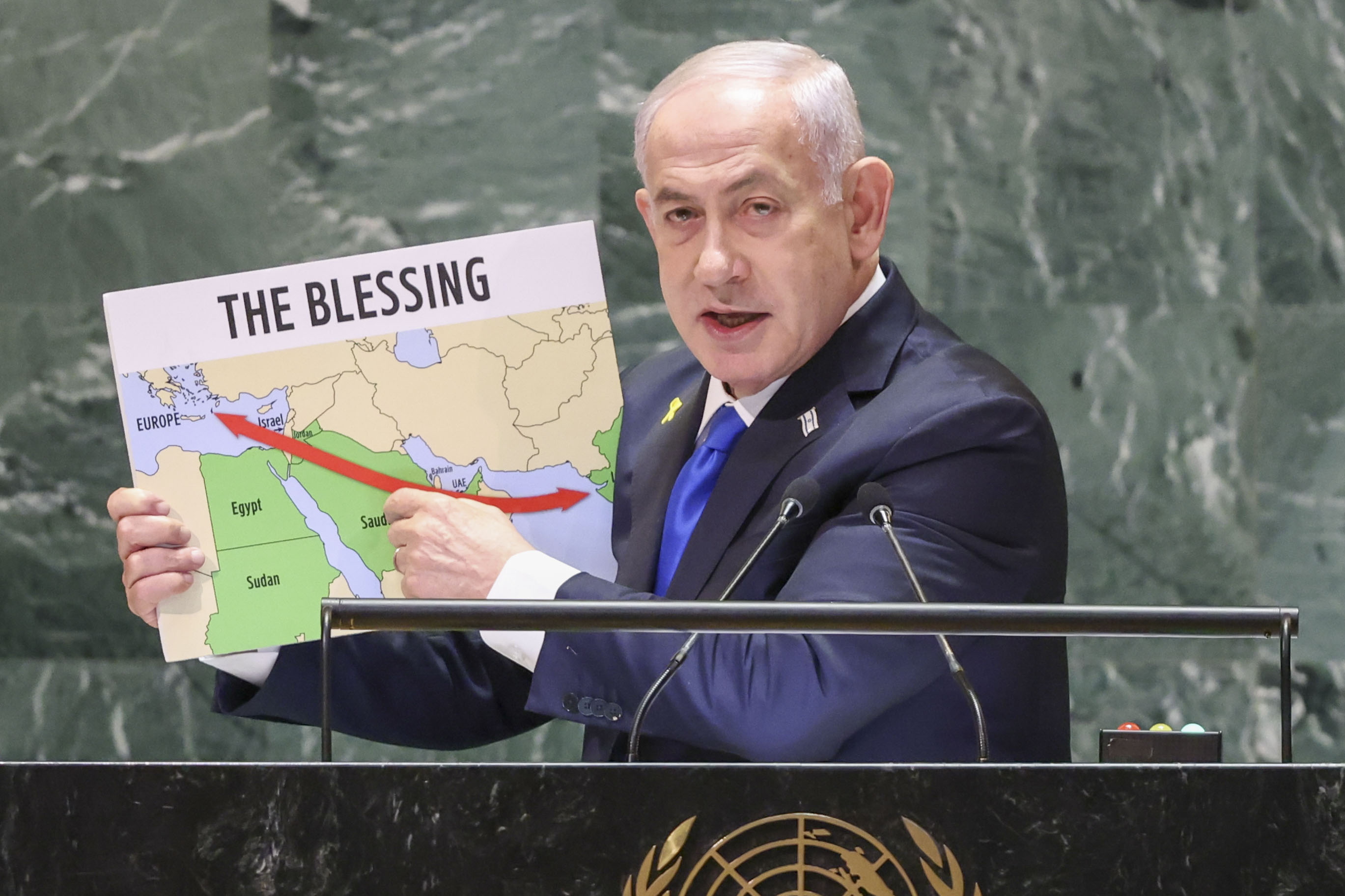 Prime Minister of Israel, Benjamin Netanyahu, at the United Nations General Assembly.