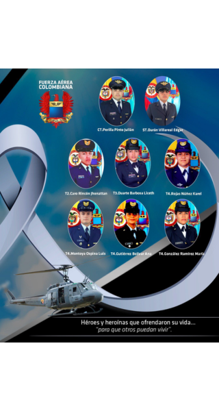 Héroes y heroínas de la tripulación del Huey II FAC 4441, accidentada en cumplimiento de una misión humanitaria en Vichada.