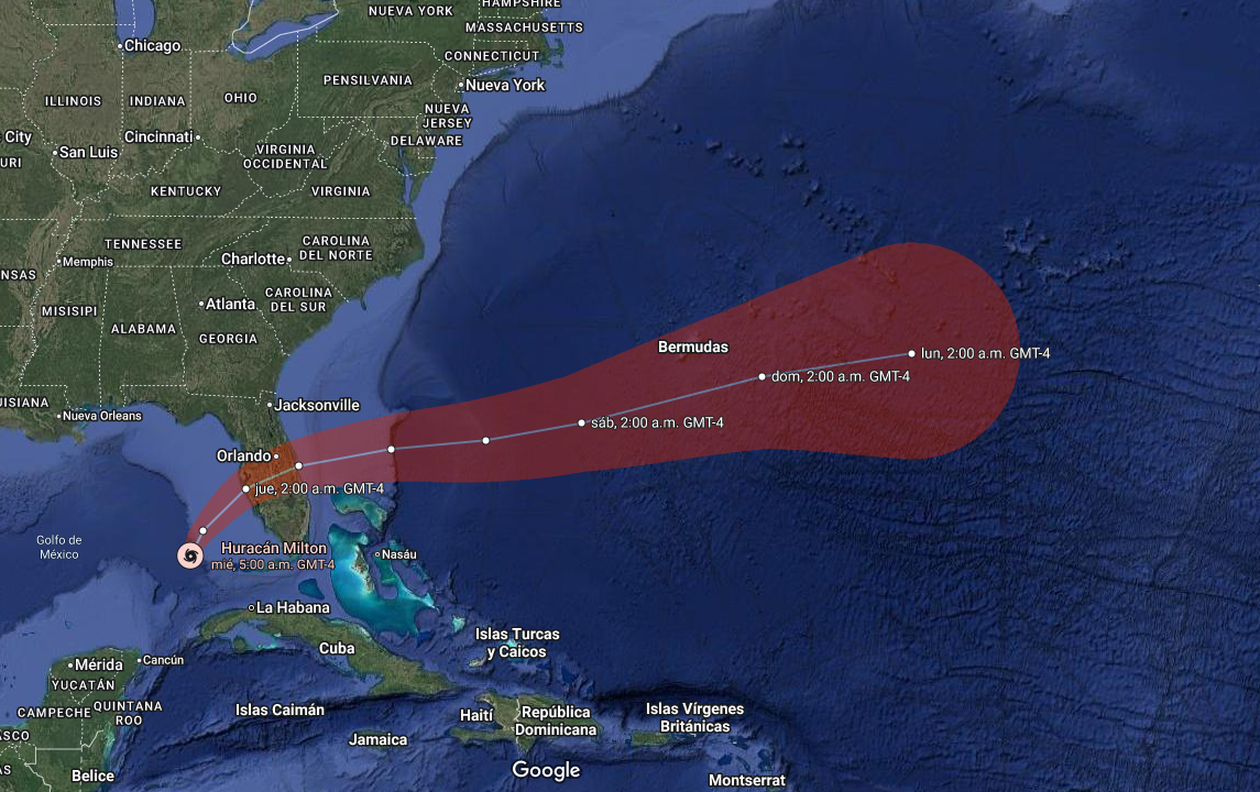Huracán Milton así se ve desde Google Maps su trayectoria hacia Florida