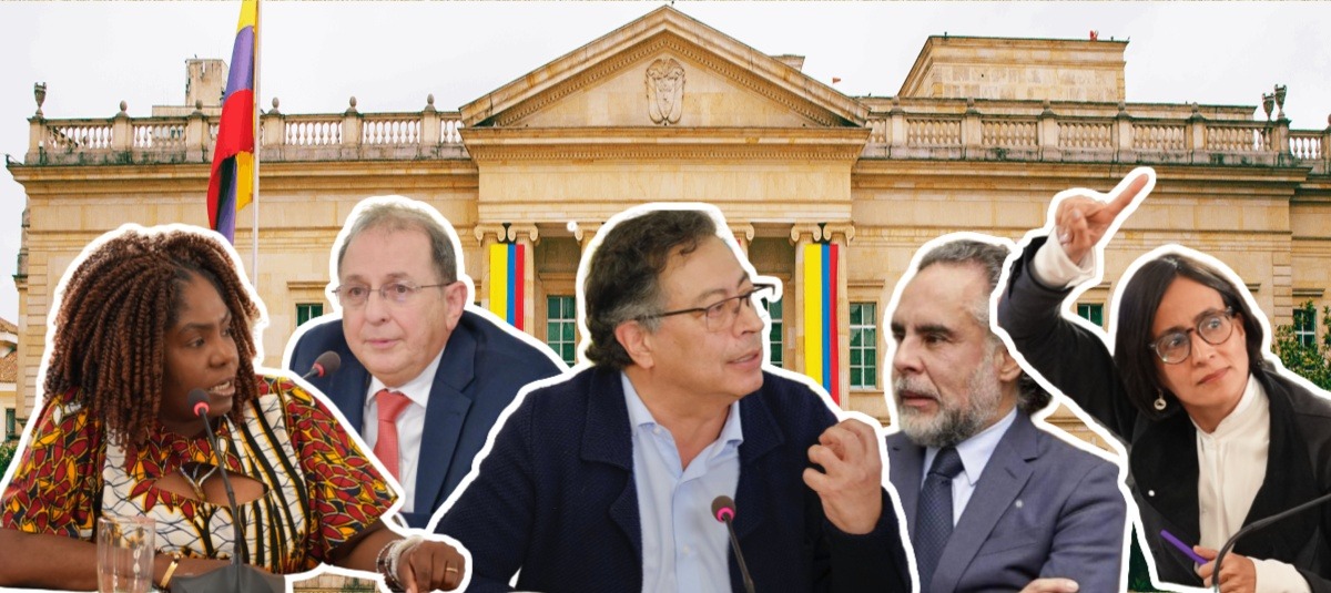 Francia Márquez, vicepresidenta; Jorge Rojas, exdirector del Dapre; el presidente Gustavo Petro; Armando Benedetti, jefe de gabinete; y Susana Muhamad, ministra de Ambiente.