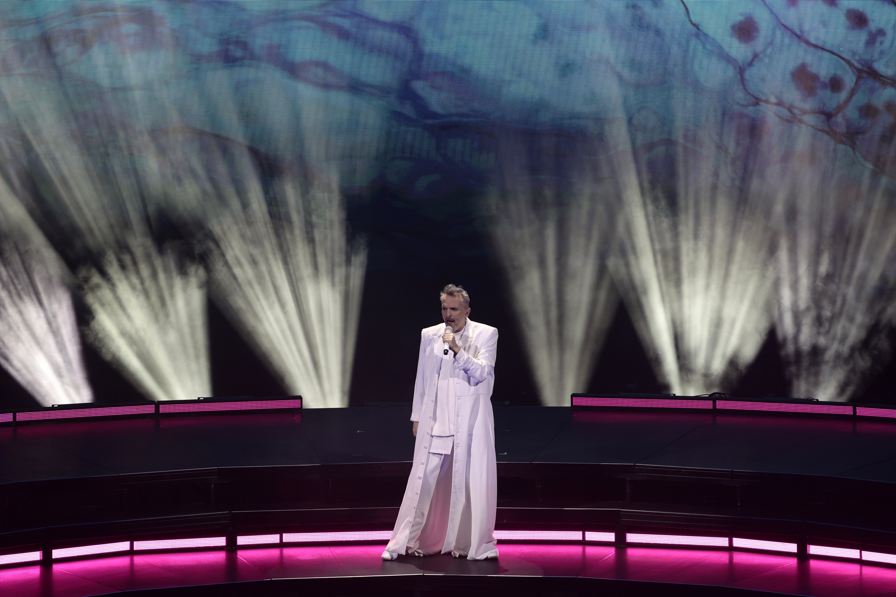 Spanish singer Miguel Bosé performed during a concert in Mexico.