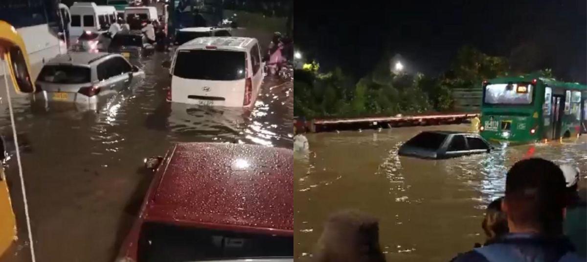 Este es el panorama en la autopista Norte por las fuertes lluvias.