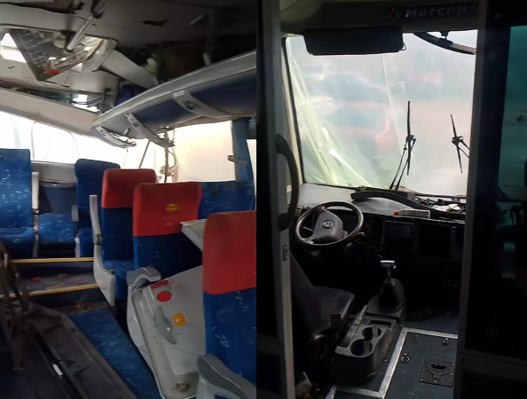 Así quedó el interior del bus de Cootranszipa.