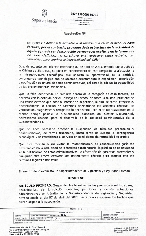 Resolución de la Supervigilancia.