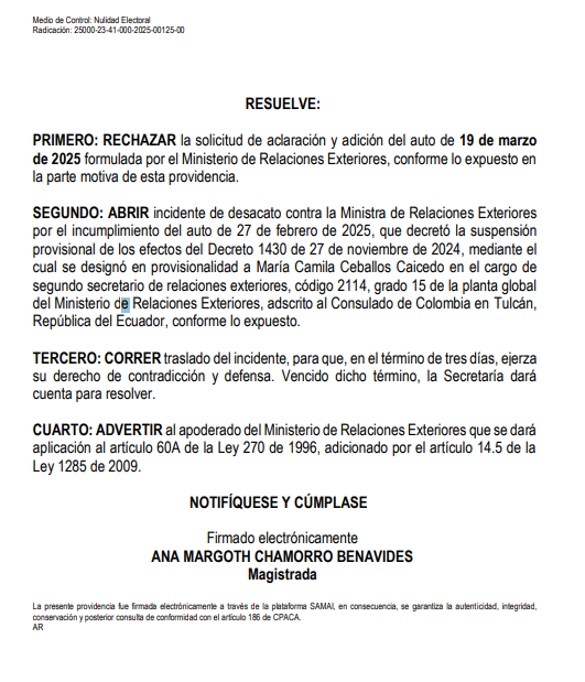 Decisión Tribunal Administrativo de Cundinamarca