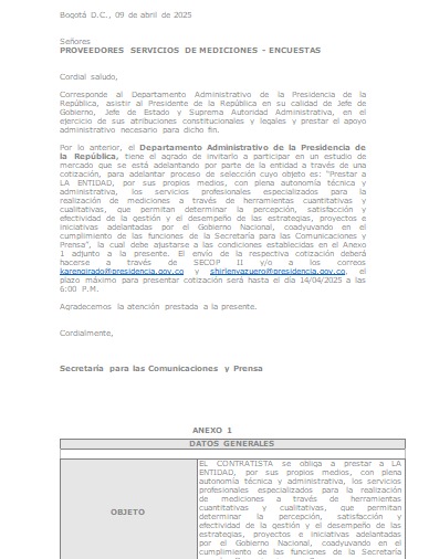Este es el contrato de la encuesta que planea el Gobierno.