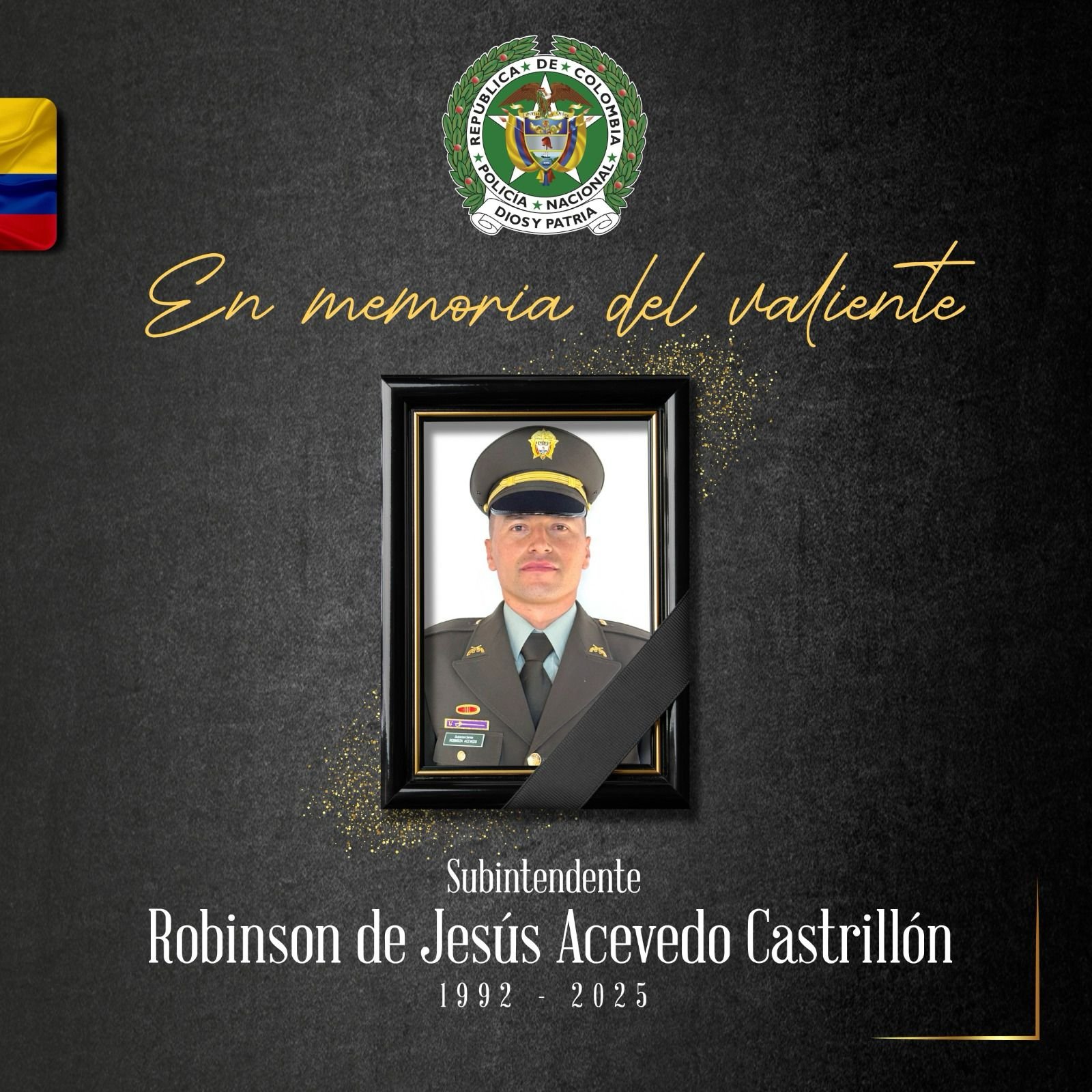 Subintendente Robinson de Jesús Acevedo Castrillón, asesinado en Remedios, Antioquia.