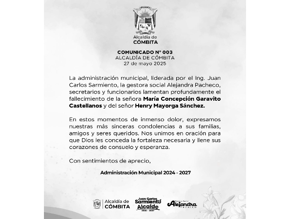 Alcaldía de Cómbita se pronunció por accidente de familia.