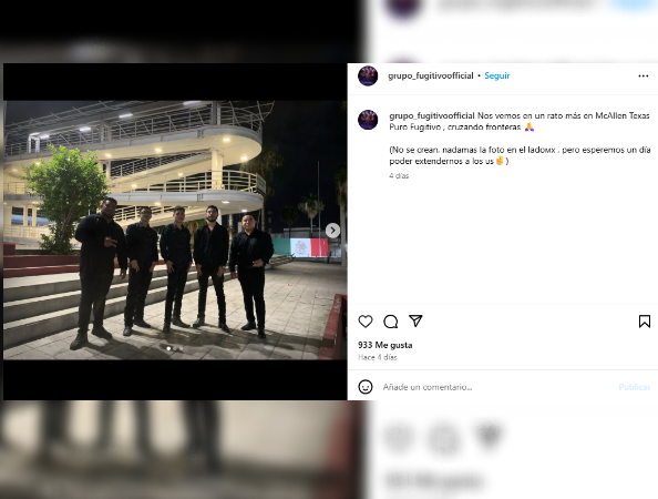 Última foto que compartió el Grupo Fugitivo en sus redes sociales.