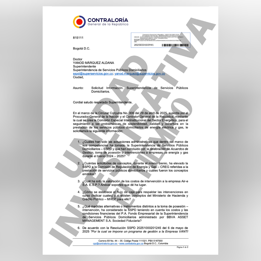 Contraloría oficio Yanod Márquez
