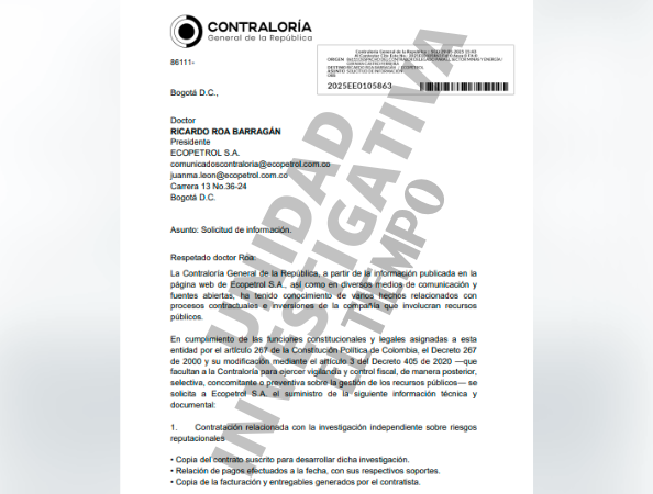 El requerimiento de información de la Contraloría a Ecopetrol.
