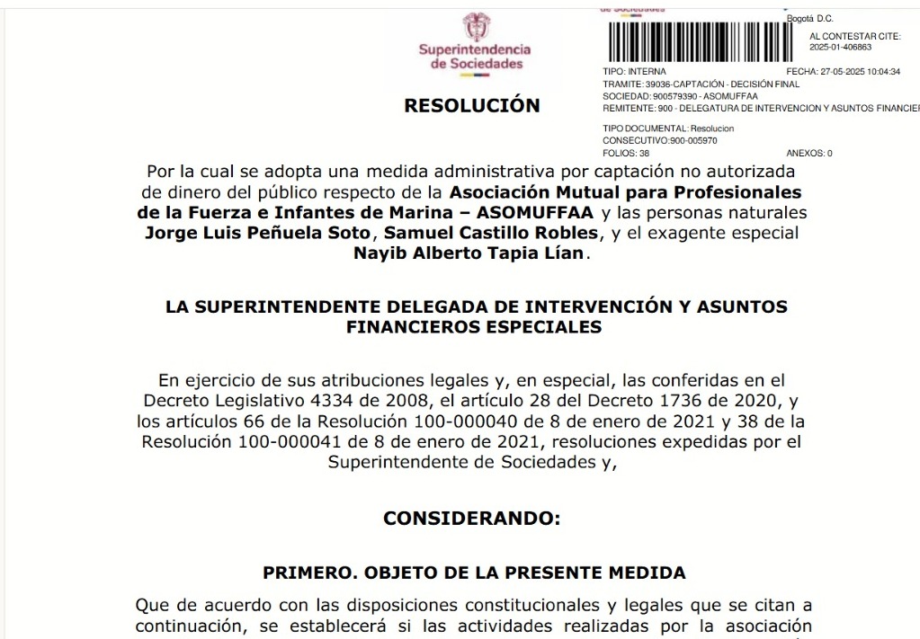 Encabezado del documento de la Supersociedades.