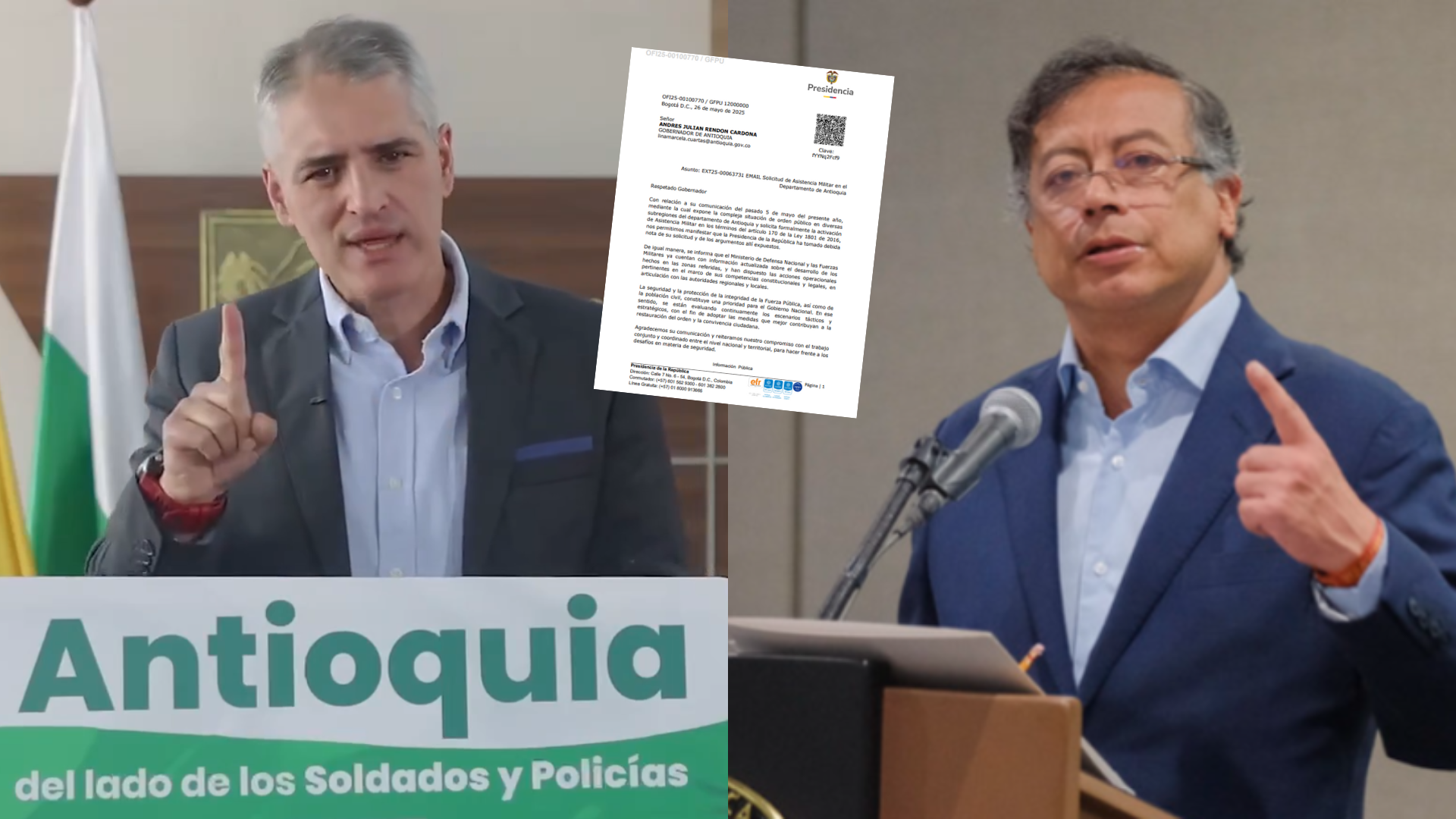 Andrés Julián Rendón, Gobernador de Antioquia. Gustavo Petro, Presidente de Colombia.