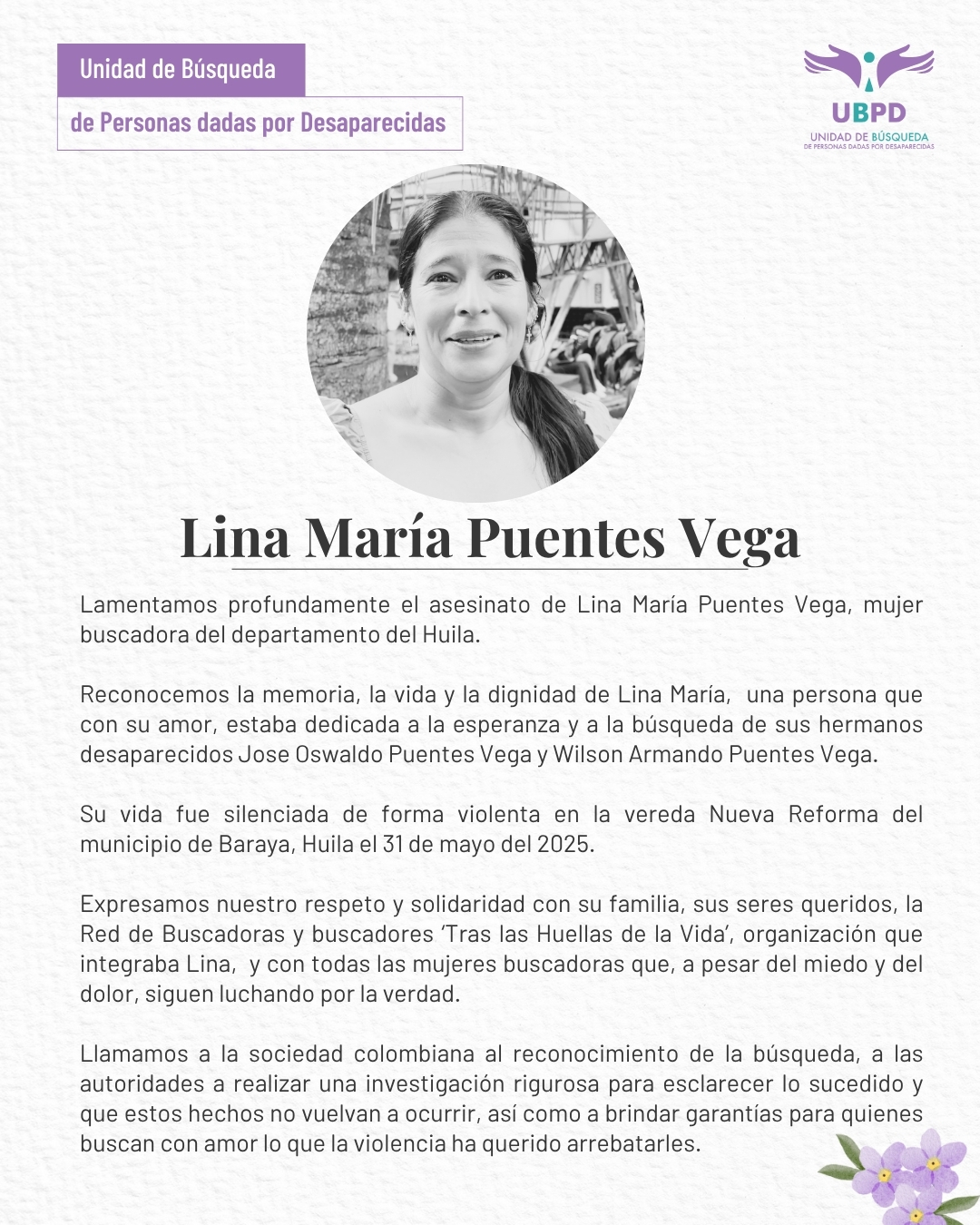 Lina María Puentes- asesinada en el Huila