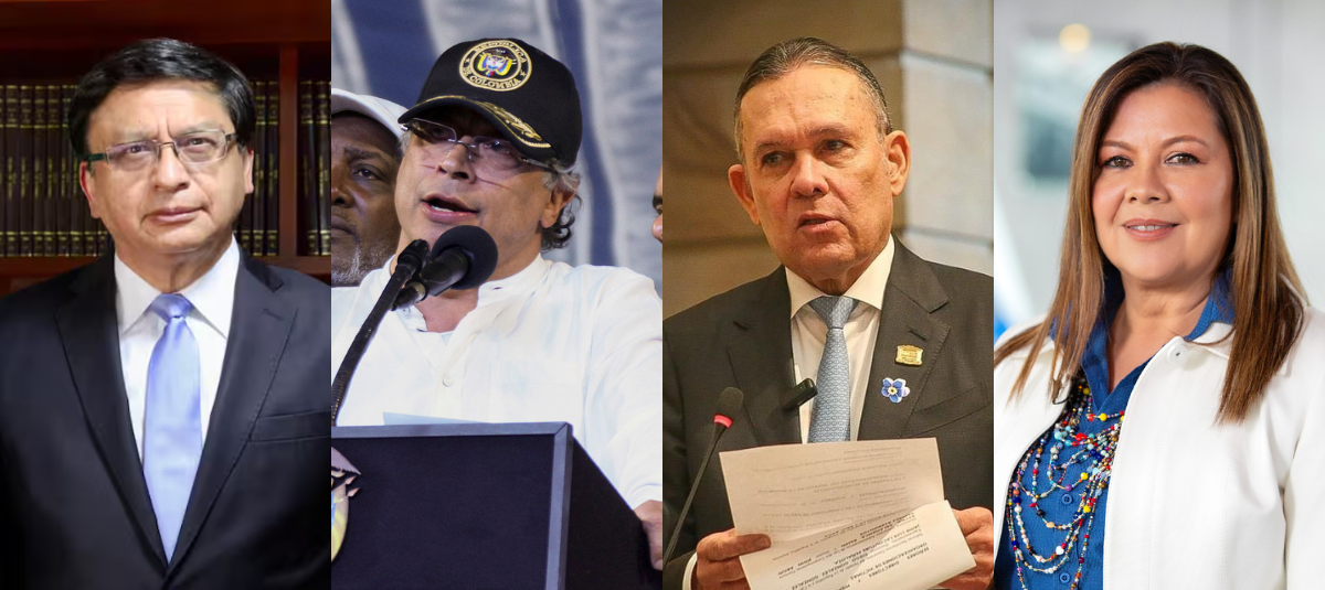 El presidente de la Corte Constitucional, Jorge Enrique Ibáñez; el presidente Gustavo Petro; el senador Efraín Cepeda; y la fiscal general, Luz Adriana Camargo.